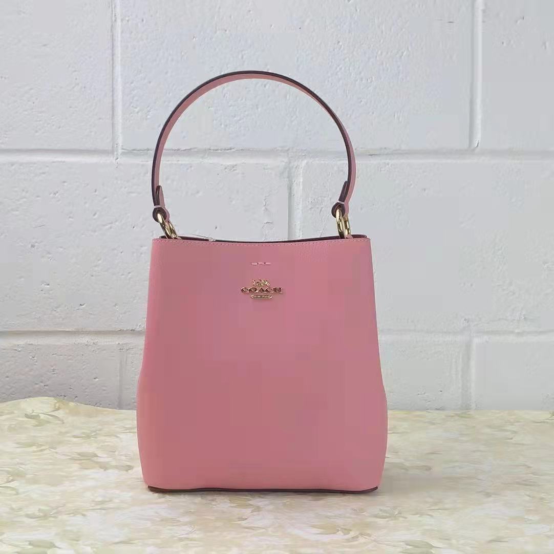 COACH 1011 SMALL TOWN BUCKET BAG IN BUBBLEGUM/WINE COACH 1011 SMALL TOWN BUCKET BAG IN BUBBLEGUM/WINE